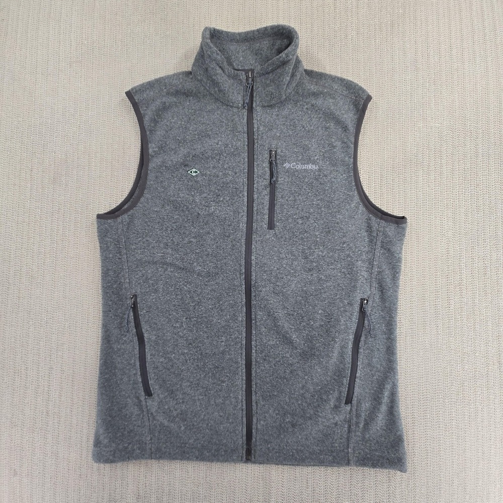Columbia Vest Mens Medium Gray Fleece Full Zip Zip Pockets Hiking Outdoor Travel